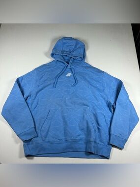 Nike Center Swoosh Hoodie Mens XL Blue AOP Logo Sweatshirt Oversized Vintage Y2k